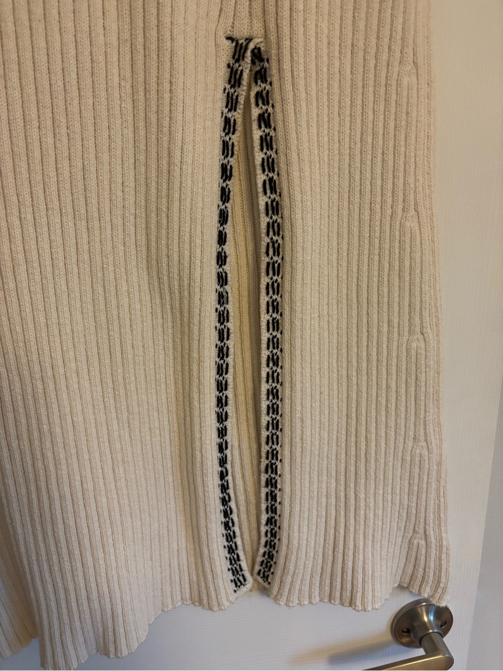 Zara Cream Ribbed Maxi Skirt with Decorative Trim - Picture 5 of 8